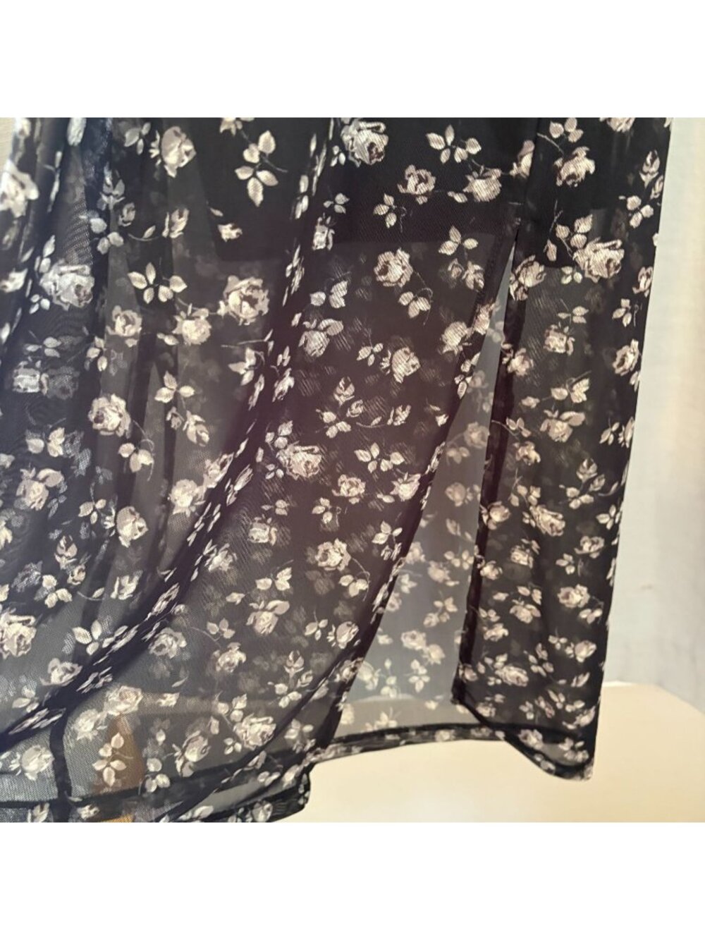 Gap Mesh Midi Dress Black Floral Print Long Sleeve Size L - Picture 7 of 12